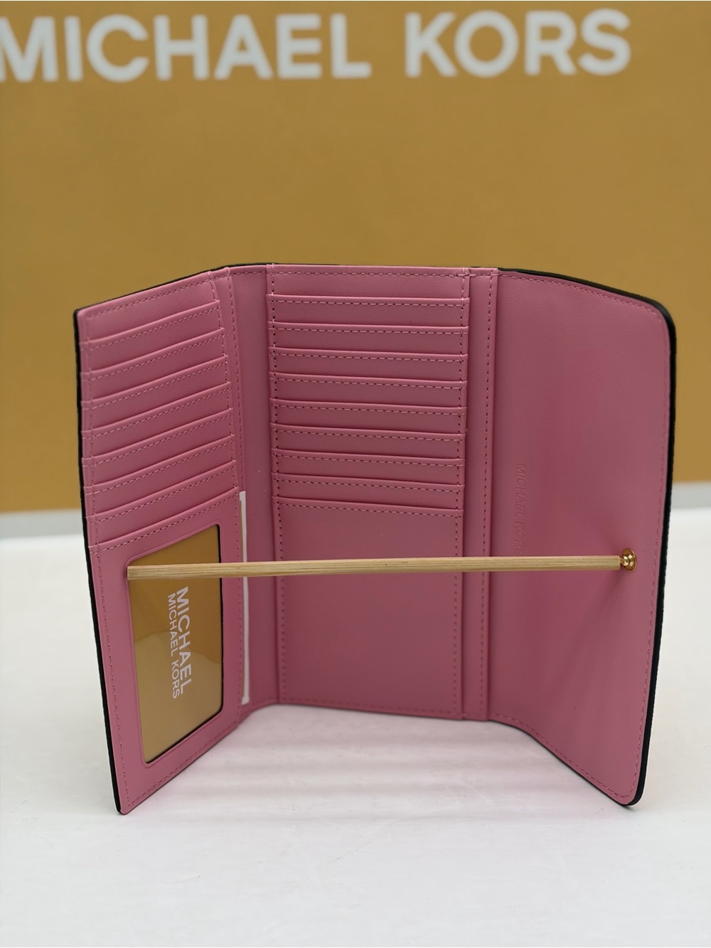 Michael Kors Pink and Gray Signature Trifold Wallet - Picture 4 of 11